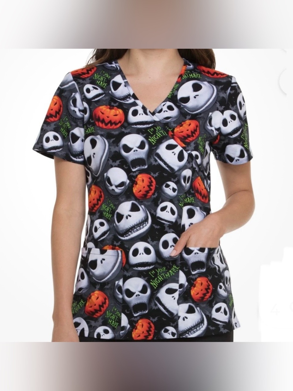 Disney The Nightmare Before Christmas Scrub Top Size Large